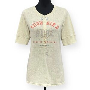 NWT American Eagle Y2K Henley Top Short Sleeve Graphic Tee Cream Size XL